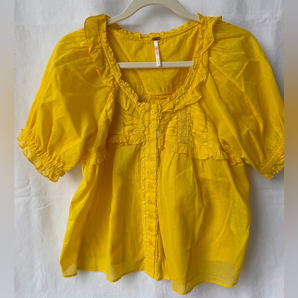 Free People Sweet Nothings Blouse in HoneyPie Yellow Size Small